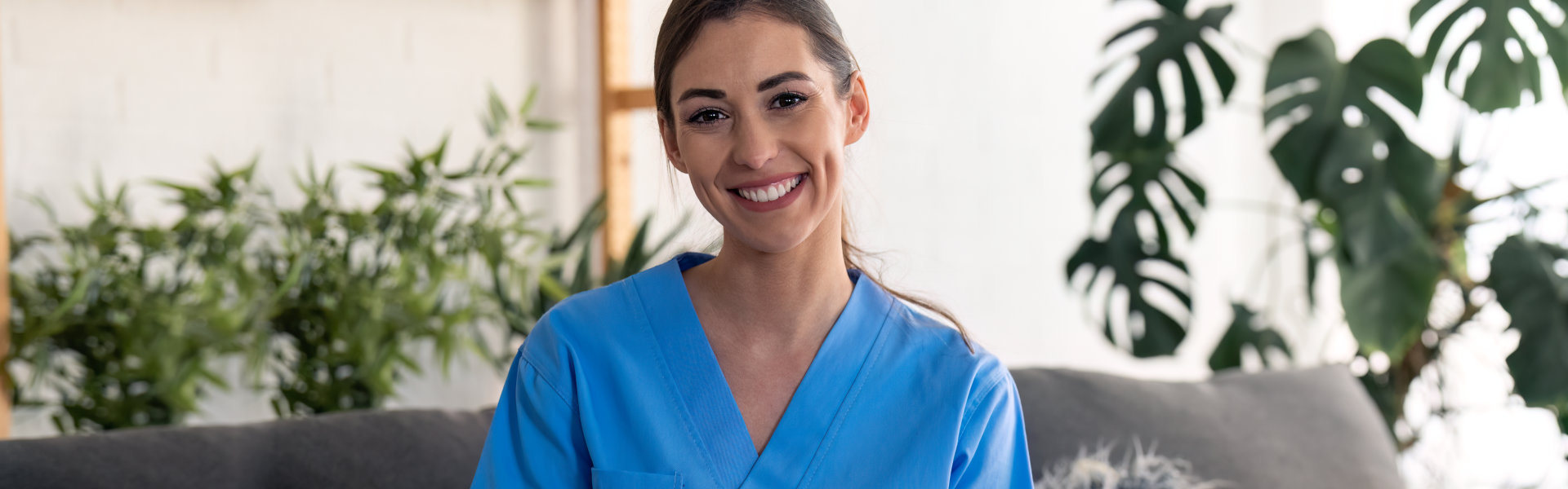 female caregiver smiling